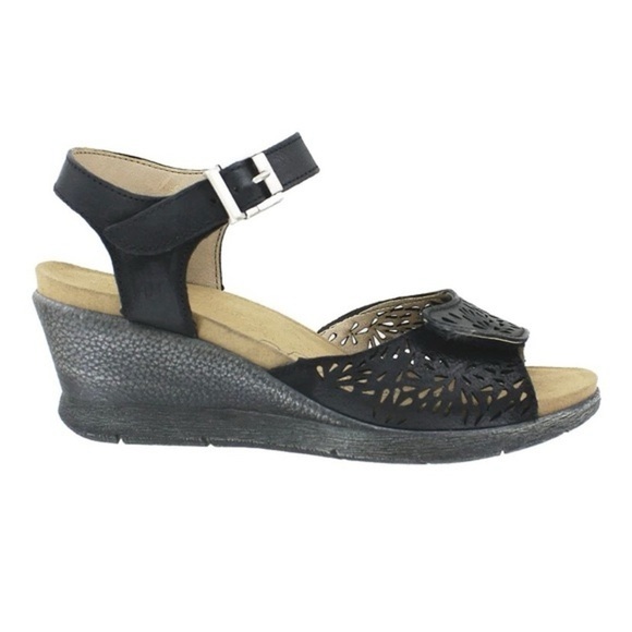 ROMIKA Nevis 05 Black Perforated Leather Wedge Heel Sandal Size 39 8.5 - Picture 1 of 12